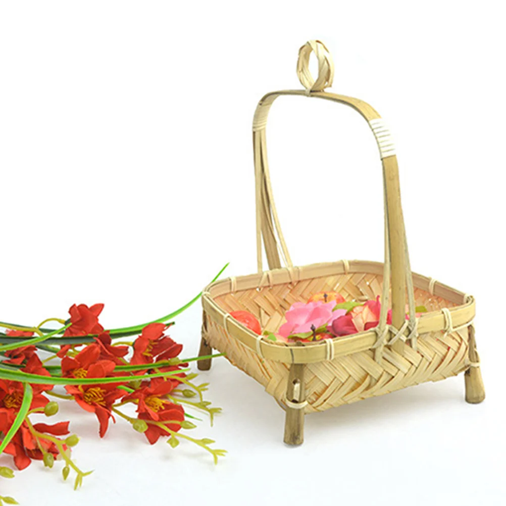 

Bamboo Storage Basket Woven Fruit Baskets Holder Tray Containers Snack Small Dessert Rustic Multifunctional