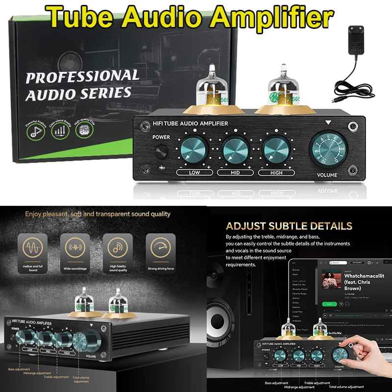 

Трубчатый аудиоусилитель из алюминиевого сплава с 3-уровневой регулировкой баланса, электронный аудиоусилитель с ультранизким уровнем шума для дома, регулировка высоких и низких частот, 220В