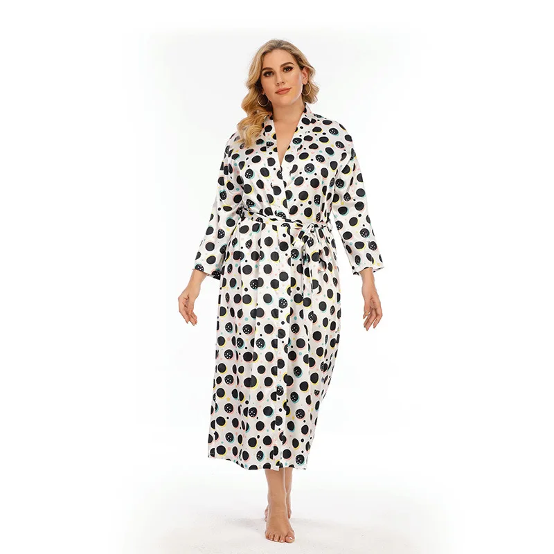 

nightgown color living simulation silk polka dot large size women's loungewear can be worn outside fashionable simple temperamen