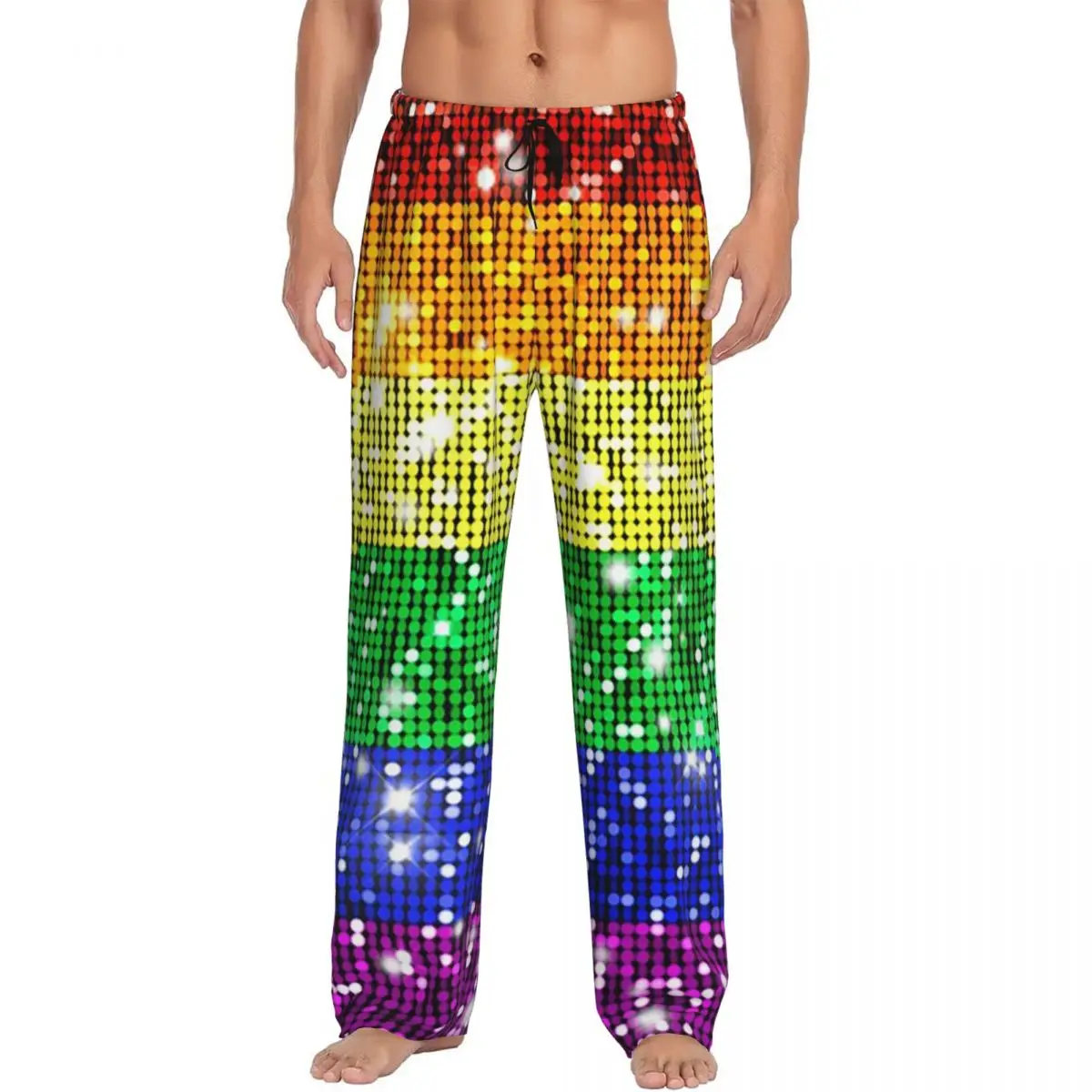 

Custom Faux Glitter Rainbow Pride Flag LGBT Gay Lesbian Pajama Pants Men Sleepwear Sleep Lounge Bottoms with Pockets