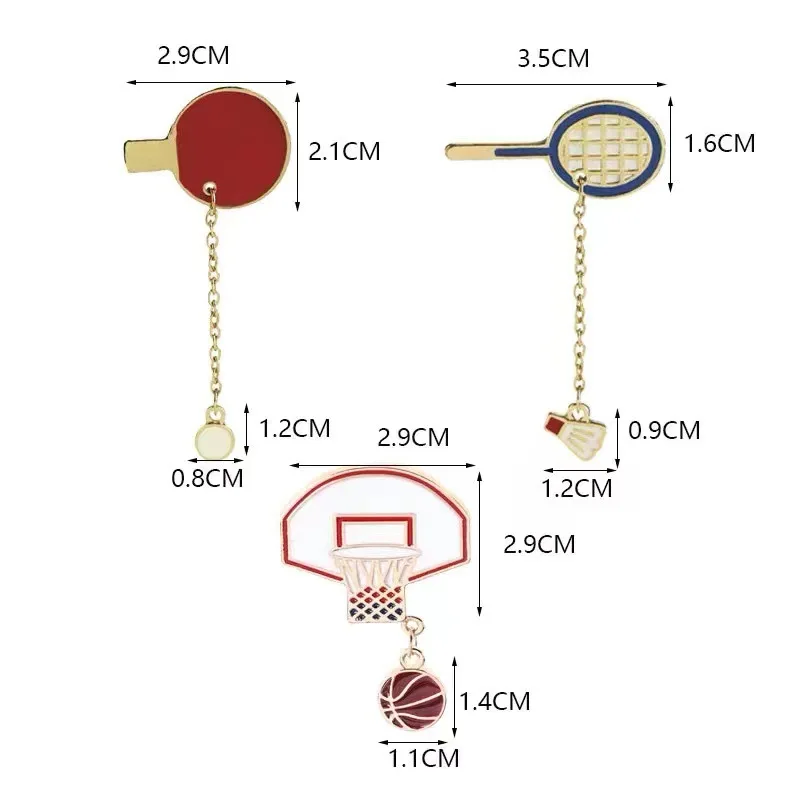 Bros Pin bola basket Hoop Badminton Ping Pong rantai logam lencana tas Denim kerah perhiasan untuk wanita pria anak-anak lucu olahraga Enamel