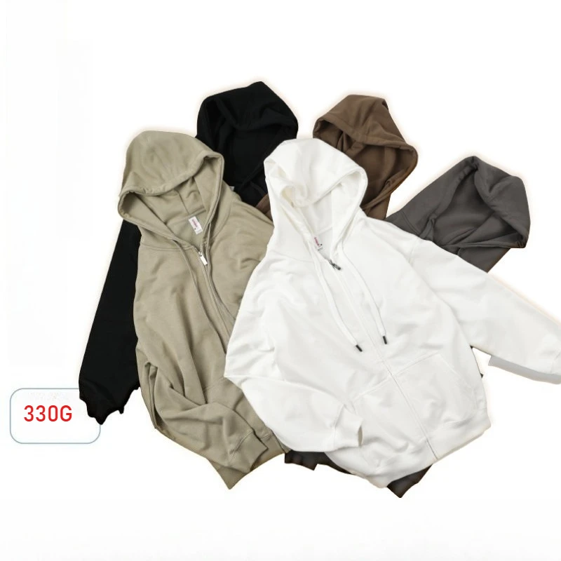 

Мужская толстовка на молнии из футера CVC, плотность 330 г, оверсайз, однотонная, базовая, свободного кроя, повседневная, с капюшоном, мягкая спортивная одежда