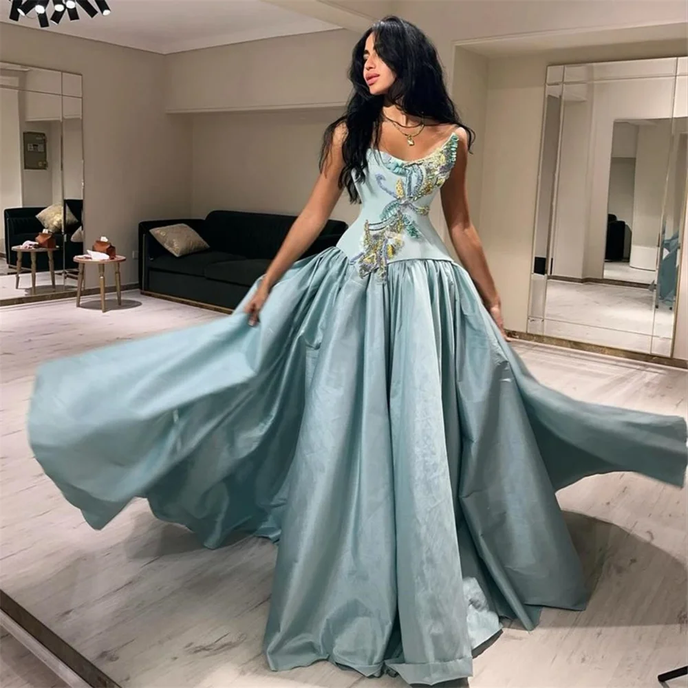 Arab Saudi gaun Formal malam Dearin bahu korset A-line rok panjang lantai gaun acara Bespoke gaun Prom