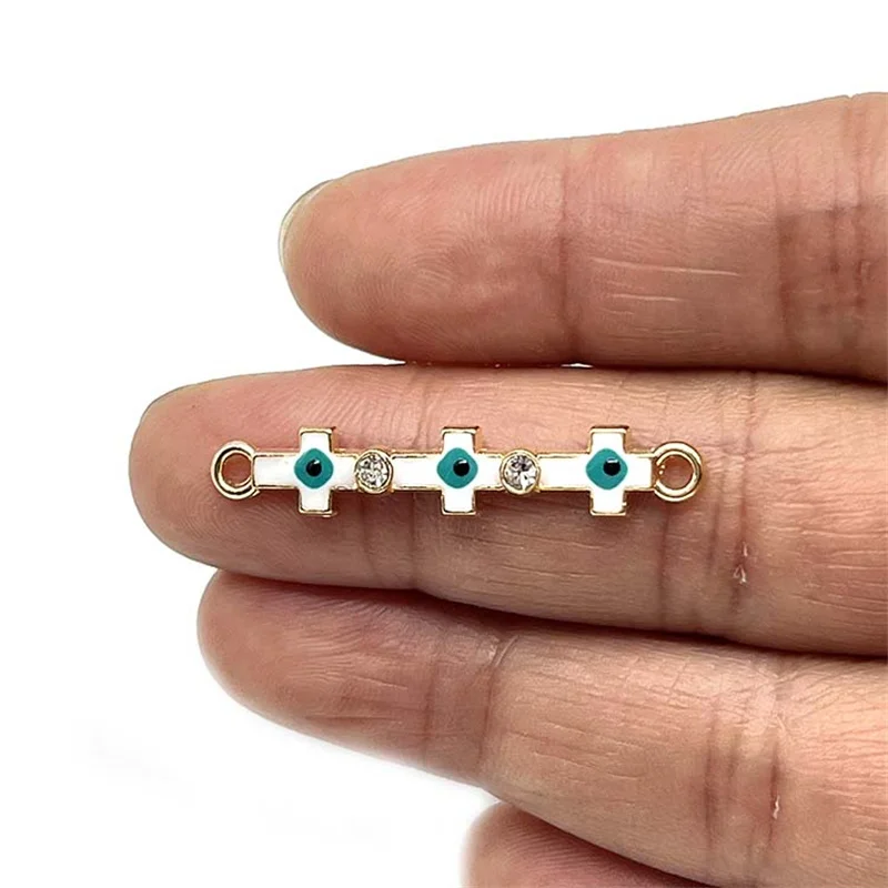 50 Pieces Three  Dripping Oil Crosses Double Hole Alloy Connectors Can Be Handmade DIY Into Bracelets And Necklaces Many Colors