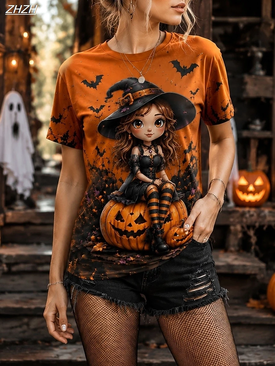 Halloween Women's T Shirt Print Graphic Halloween Vintage Stylish Casual Short Sleeve Crew Neck Regular Top Casual Daily Weekend