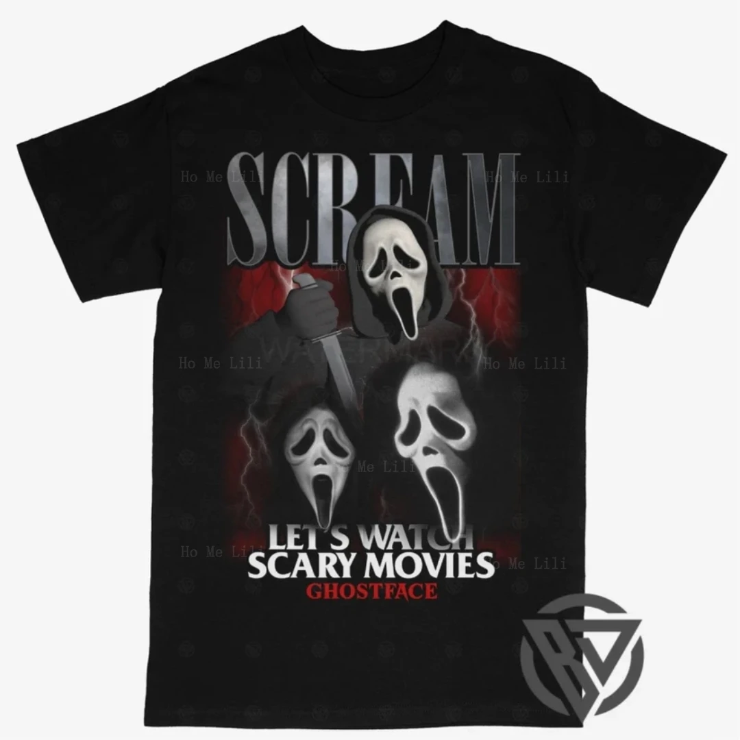 Top Luxury 100% Cotton Ghostface Scream Tee Shirt Scary Movie Halloween