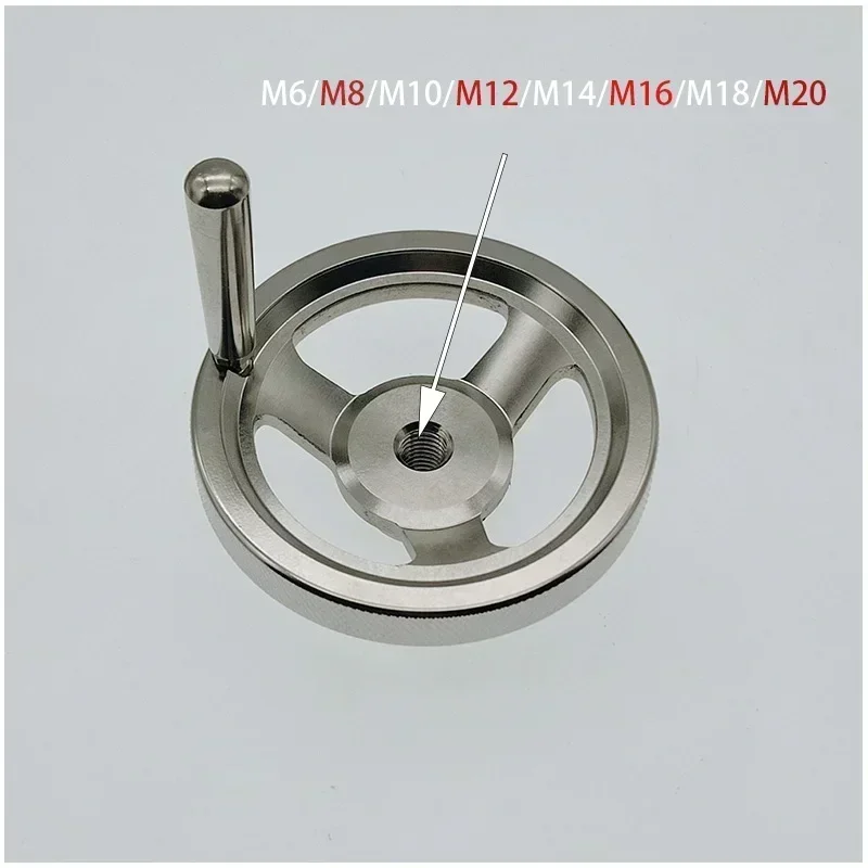 304 Stainless Steel Hand Wheel with Non-foldable Handle Thread Hole Knurled Handwheel for Lathe Milling CNC Machine Tool Valve