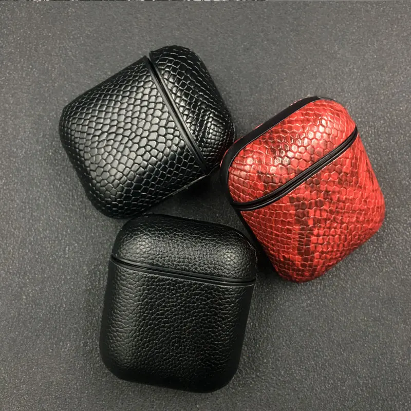 جلد الثعبان بو الجلود سماعة الحال بالنسبة لأبل Airpods الغطاء الواقي الصلب لأجهزة Air Pods سماعات الأذن اللاسلكية الجوف خارج تصميم #3