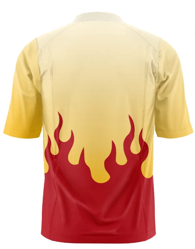Demon Slayer Purgatory Apricot Shoulang V-neck Breathable Mesh Red Yellow Flame Gradient Printed Anime Leisure Sports Jersey