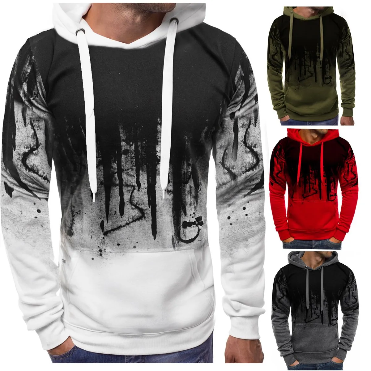 

Young Men 3D Splash-Ink Print Long Sleeve Oversize Hoodie Sweatshirt Hoodies Mens Hip Hop Hooded Sweatshirt Streetwear for