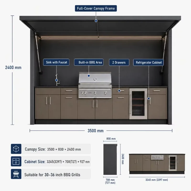 Premium Steel Metal Catering Storage Cupboards with Adjustable Roof System Patio Outside Kitchen Island Customized