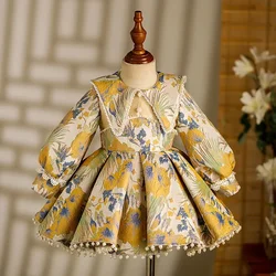 Children's Long Sleeve Flower Girl Princess Dress Beads Girls Dress for Baby1st Birthday Dress for Wedding Party Festive Eid