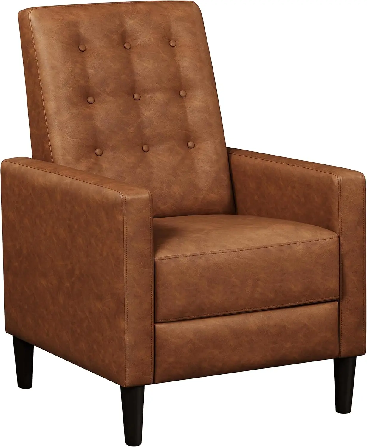 Faux Leather Recliner Sofa Mid-Century Modern Single Reclining Chair Adjustable Back & Footrest Tufted Upholstered Sof