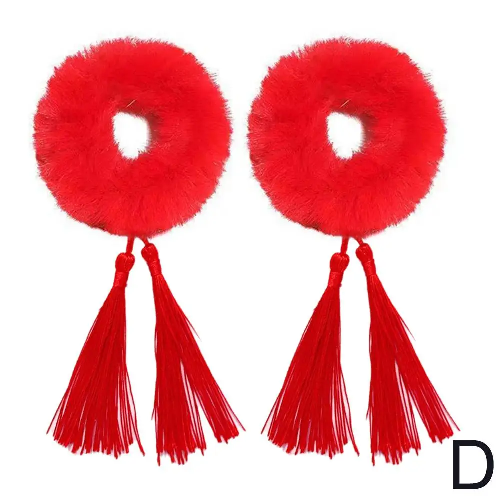 1Pair Tassel Big Red Cute Chinese-style Hair Accessories Performances Loops Children’s Hair New And Day Year Imitation Rabb B9N6 image 2