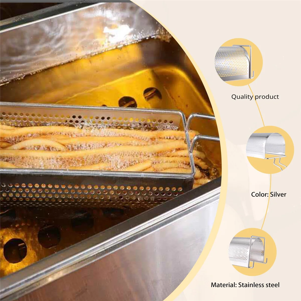 X11AA Stainless Steel Fried Basket Long Fry Potato Chip Container Best for French Fries Potato Chip Squeezers Kitchen Tool