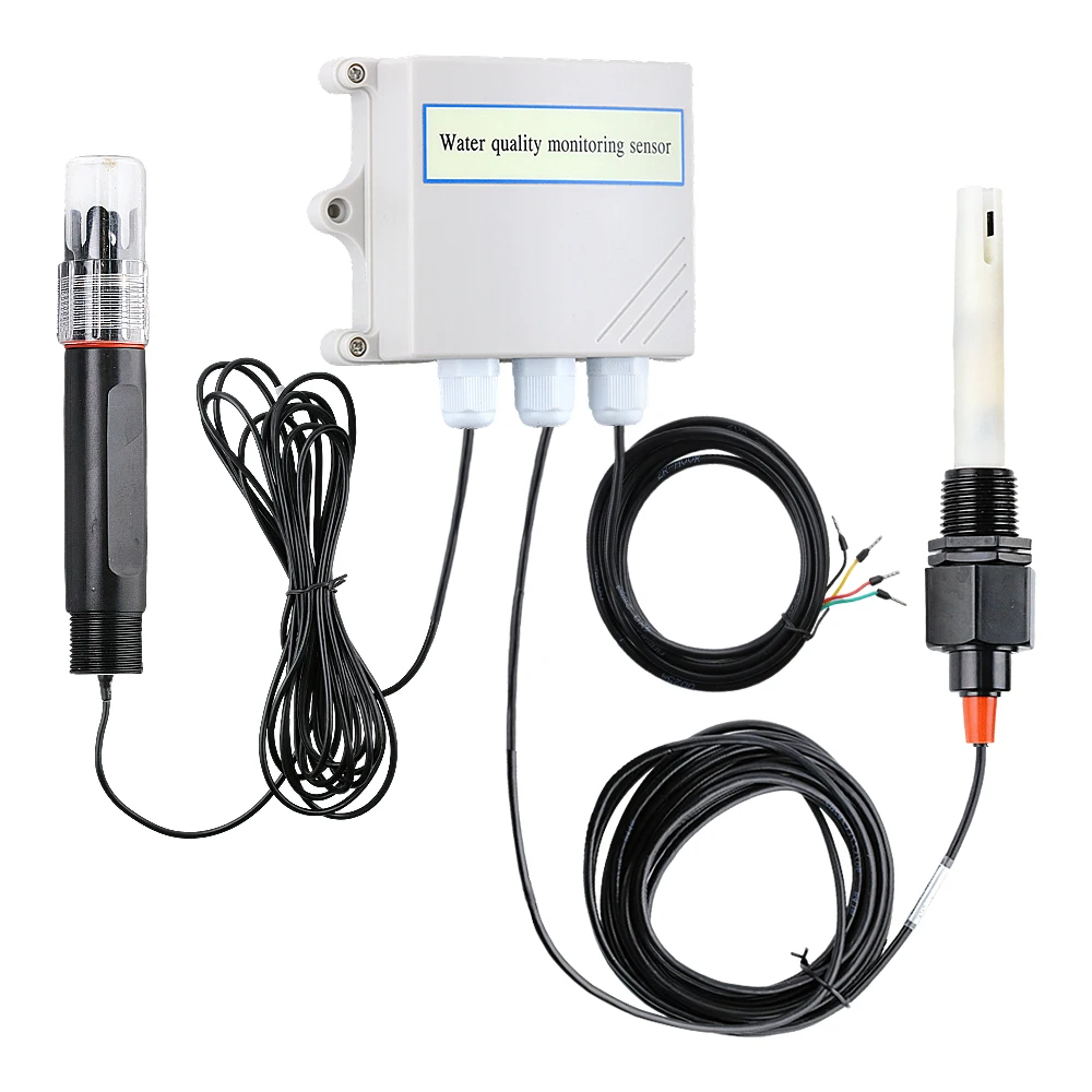 Water Quality Sensor PH EC 2 in 1 0-2000us Transmitter with Temperature Auto-Compensation for Aquaculture Resolution 0.1