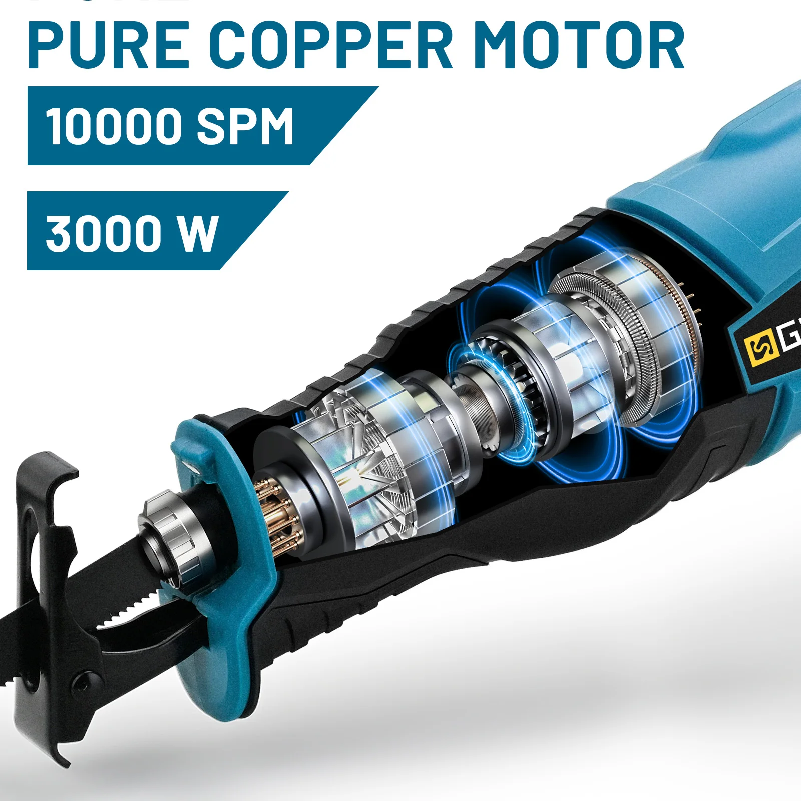 Gisam 3000W 10000SPMเลื่อยลูกโซ่ไฟฟ้าSaber Sawแบบพกพาไร้สายเครื่องมือสําหรับMakita 18Vแบตเตอรี่Pin