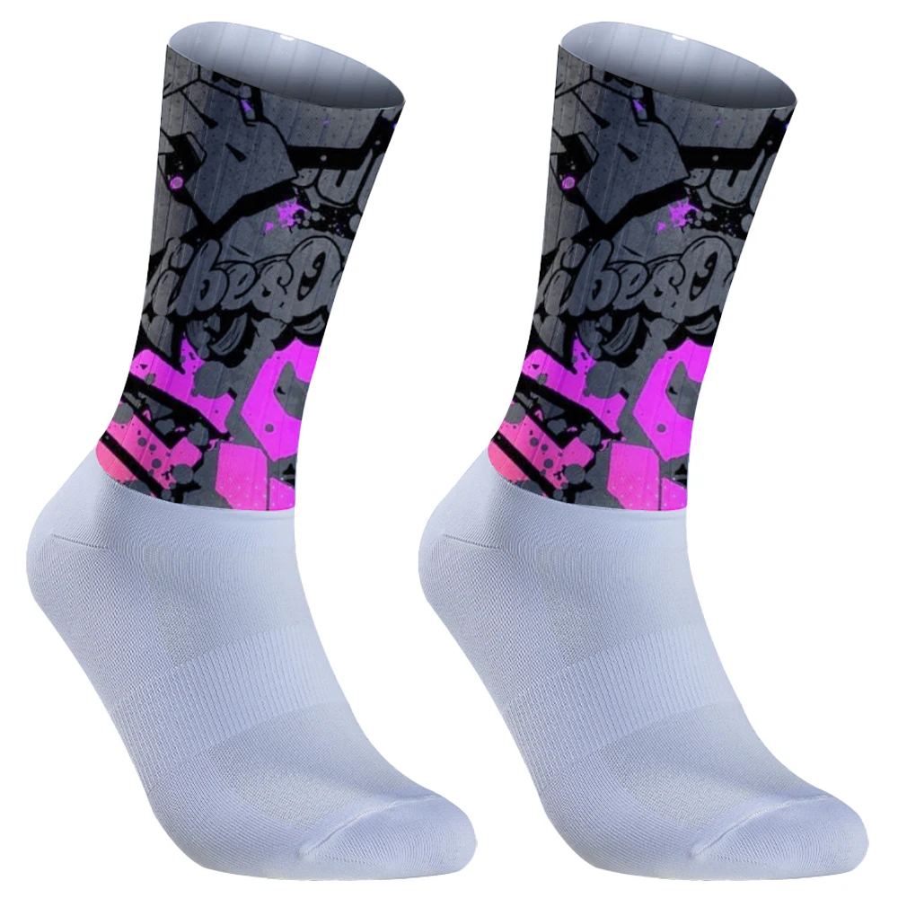 Graffiti riding socks Pro Race Compressie Ciclismo Mountainbike Racesokken Mannen Vrouwen Calcetines Ciclismo Hombre