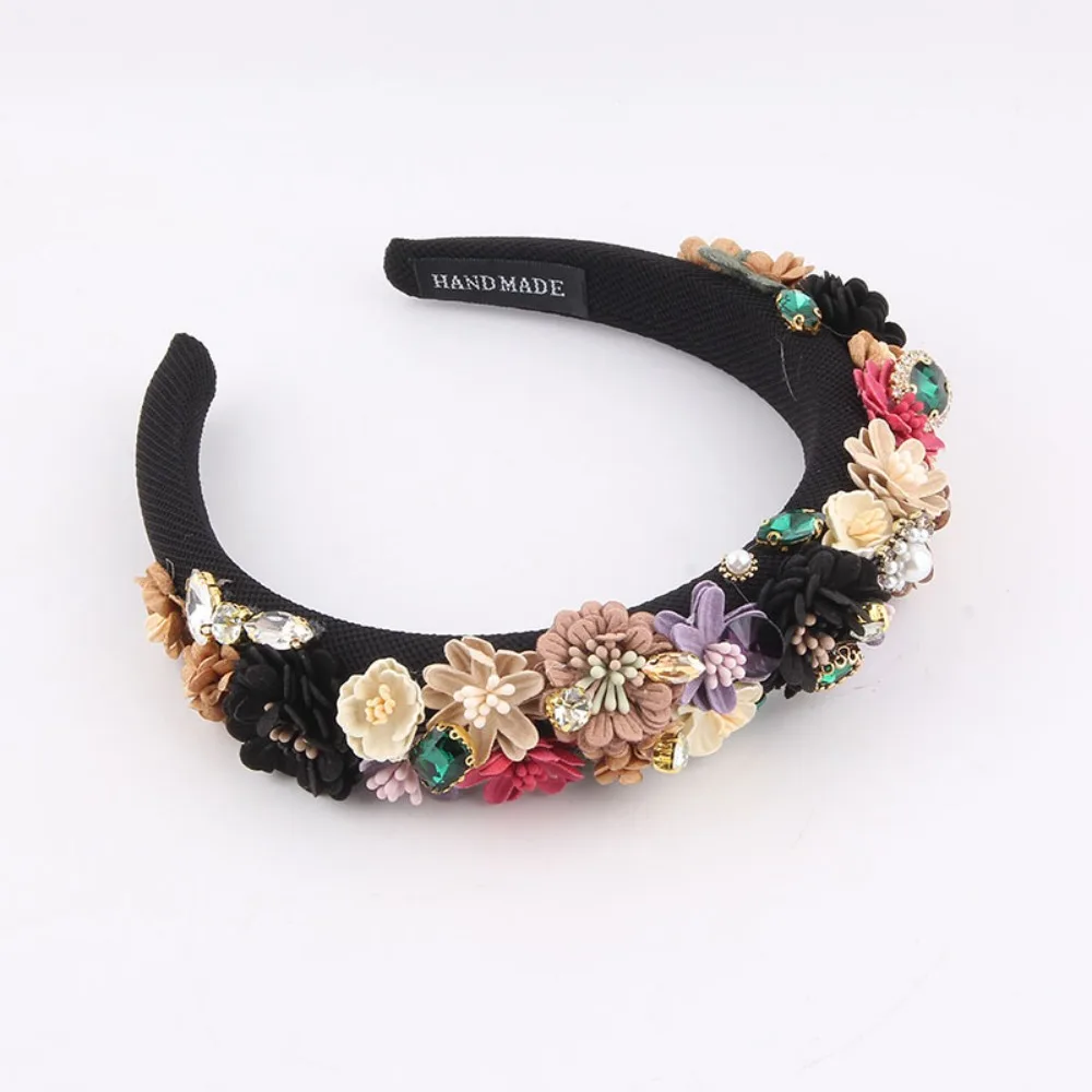 

Baroque Style Sponge Dried Flower Headband Rhinestone Wedding Headwear Flower Hair Band Lightweight Handmade