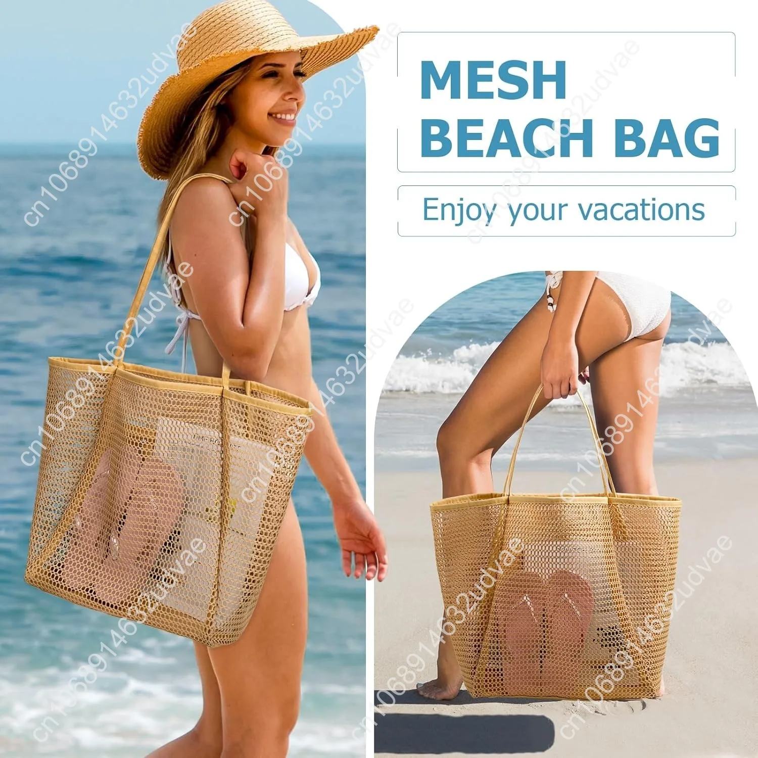 Iioscre Mesh Beach Tote Bags for Womens, Causal Hobo Pool Bags for Swimming Pools Vacations Beach Essentials