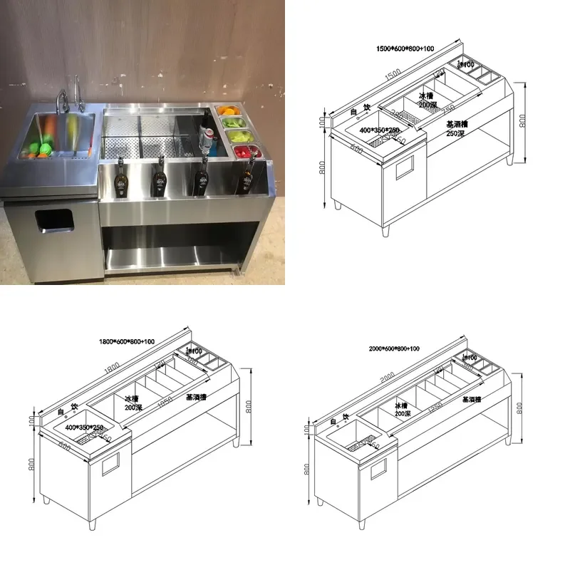 for Professional Cocktail Equipment Stainless Steel Rod Workbench Restaurant Doorless Wine Cabinet Base Bar Prep Table