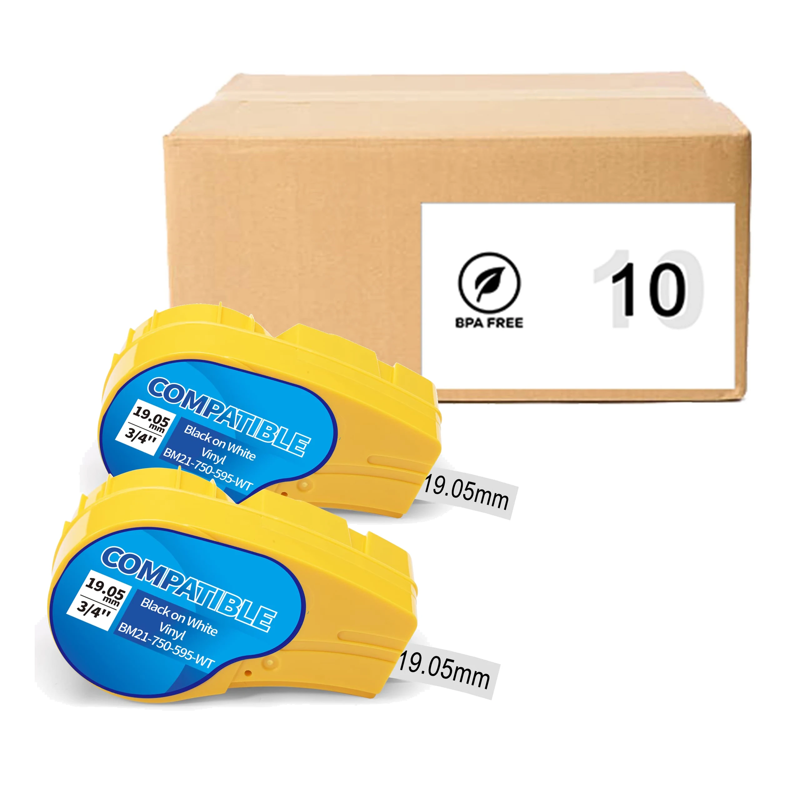 10Pack M21 750 595 Indoor/Outdoor Vinyl Label Tape 19.05mm Black on White Vinyl M21 Compatible for BMP21 PLUS LAB Label Printer