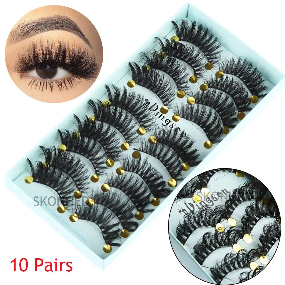 SKONHED-Extensión de pestañas postizas 3D para mujer, 10 pares, hecha a mano, esponjosa, entrecruzada, extensión de pestañas largas, pelo de visón falso