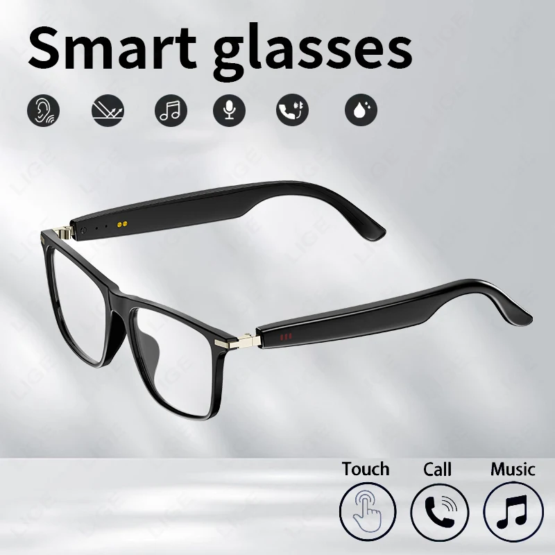 

LIGE New Smart Glasses Bluetooth Call Music Headphones Glasses IP68 Waterproof UV Polarized Sunglasses for Man Anti-blue Glasses