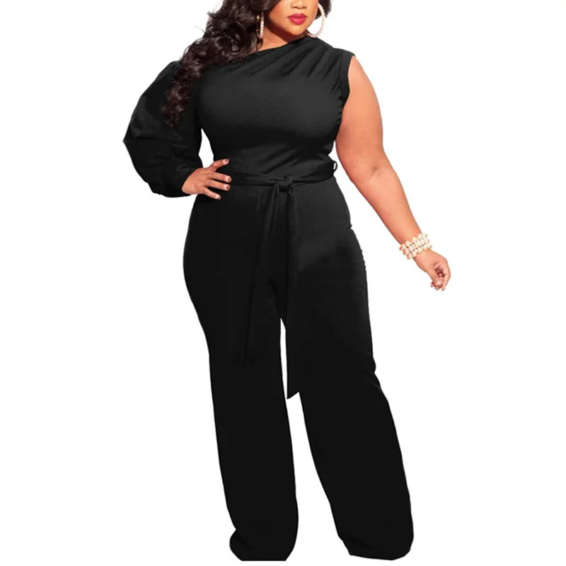 Autumn Solid Sexy Casual Jumpsuit Irregular Single Color Plus Size Women Elegant Fashion Black Long Sleeve Female Clothes Set