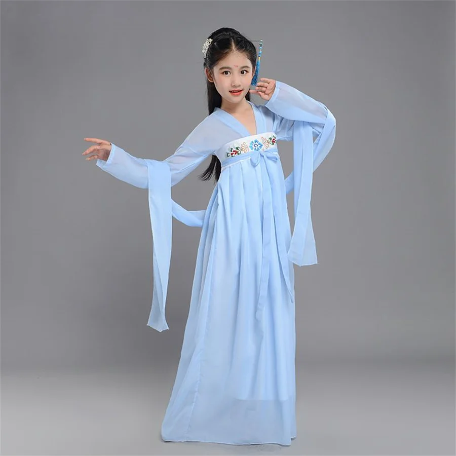 Ancient Chinese Traditional Costume Hanfu Children  New Cute Loose Embroidery Girl Fairy Dresses Party Stage Dress