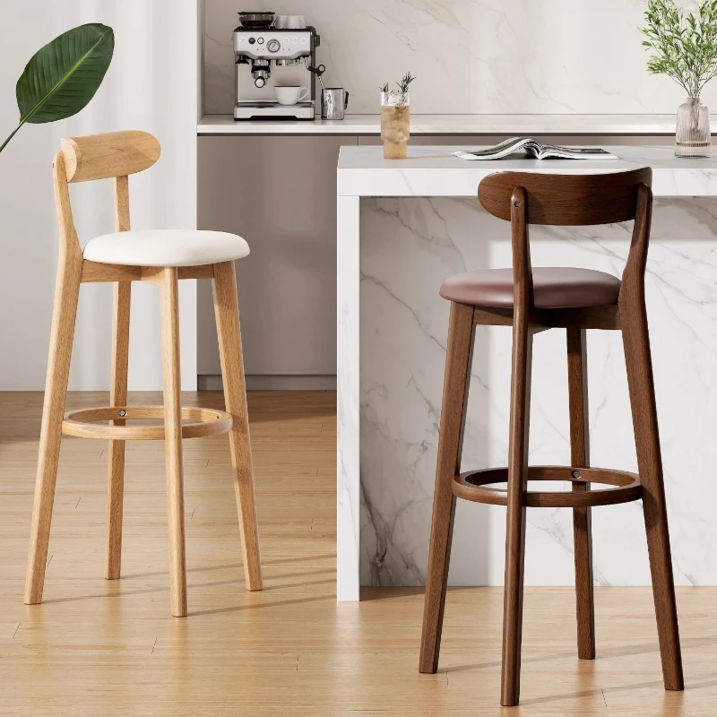 Chaise de Bar moderne en bois massif, tabouret haut de café, Design ergonomique, chaise à dossier confortable pour la maison, salon, salle à manger