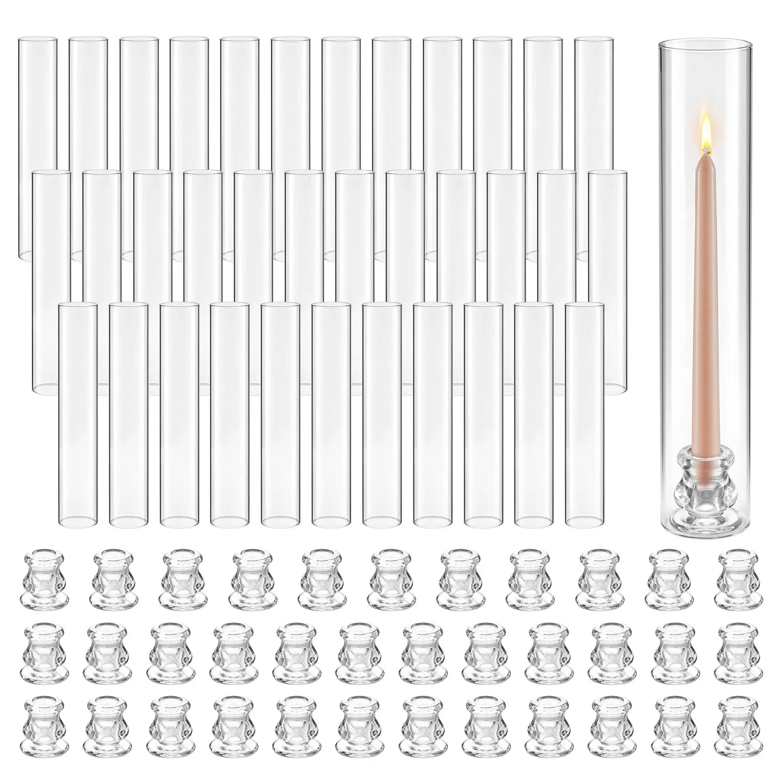 Hurricane Candle Holders Set of 36, Φ2.56 x 13.78 in Tall Clear Glass Cylinder Candleholder Sleeve, High Borosilicate