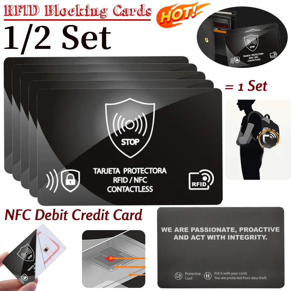 1/2 Set RFID Blocking Cards NFC Debit Credit Card Wallet Protects Ultra Thin Credit Card Protector for Passport Case Purse