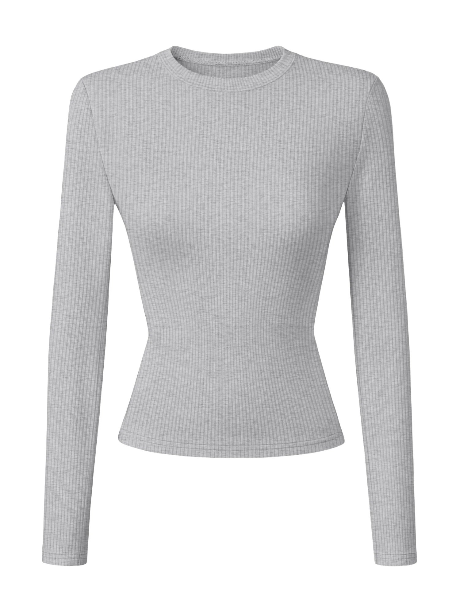 Street-Style Minimalistische Damen-Rundhals-Rippstrick-Langarmshirts Schlanke Bodycon Hochelastische Lässige Herbst-Layering-Tops – Detail 7