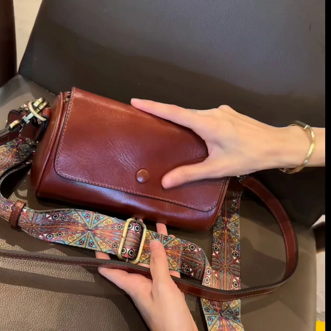 High Quality Cylindrical Bag Cow Leather Bag for Women 2023 New Shoulder Bag Ladiy Genuine Leather Casual Designer Crossbody Bag