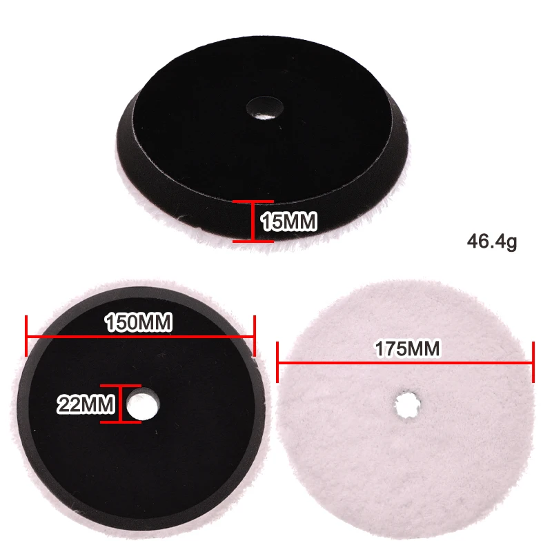 Almohadilla de pulido de lana de microfibra blanca de 6,5 pulgadas, respaldo de forro polar negro suave, borde biselado para pulido de automóviles y metales, 2 uds.