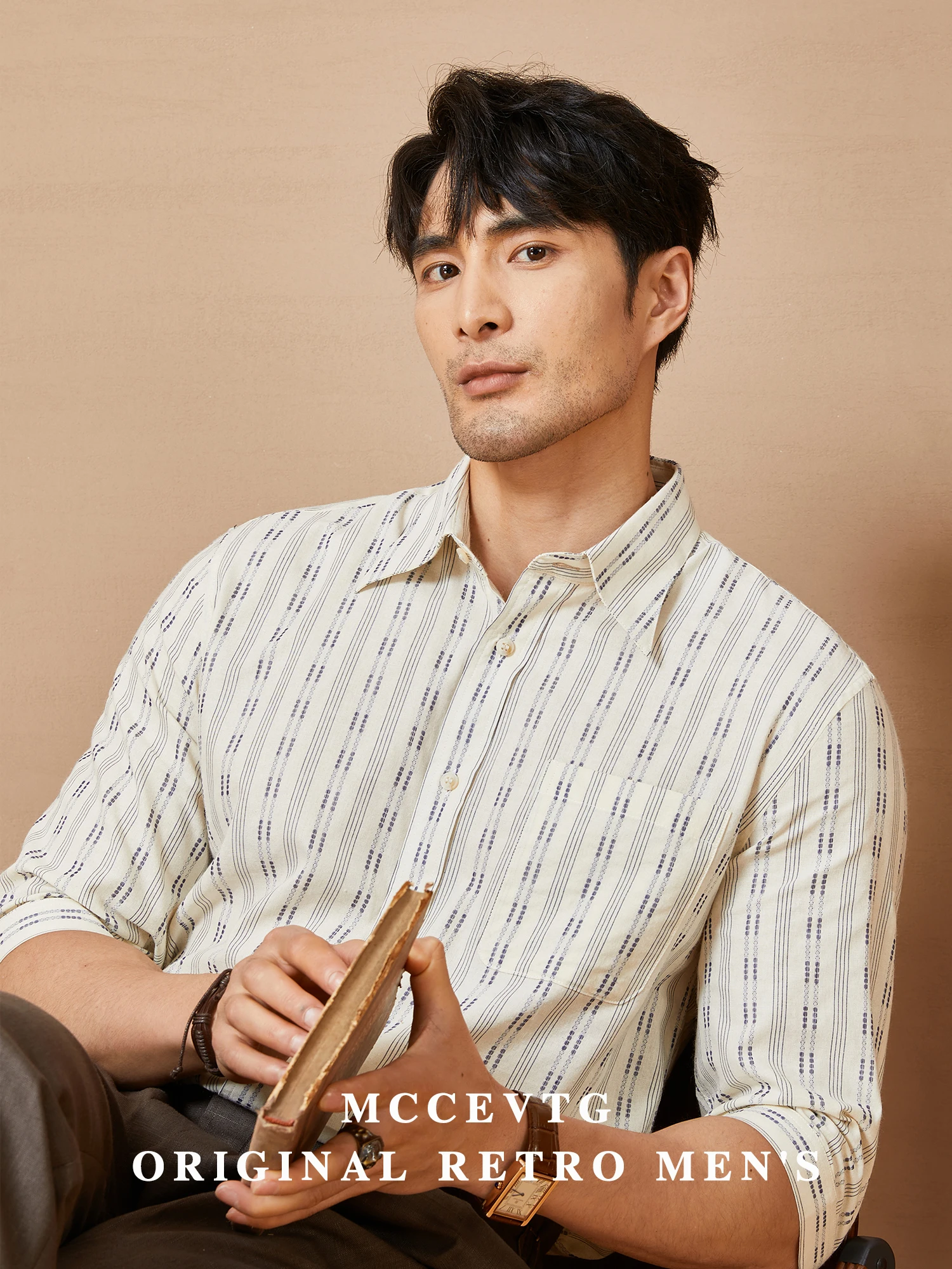 

American Style Pure Cotton Short Sleeve Shirt Men's Retro Striped Embroidery Casual Five Sleeve American Shirt Thin