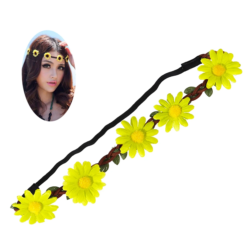 

5Pcs Sunflower Headband Hawaii Hair Wreaths Girls Sunflower Headpiece Hawaiian Flowers Cheerleader Tropical Beach Theme Party