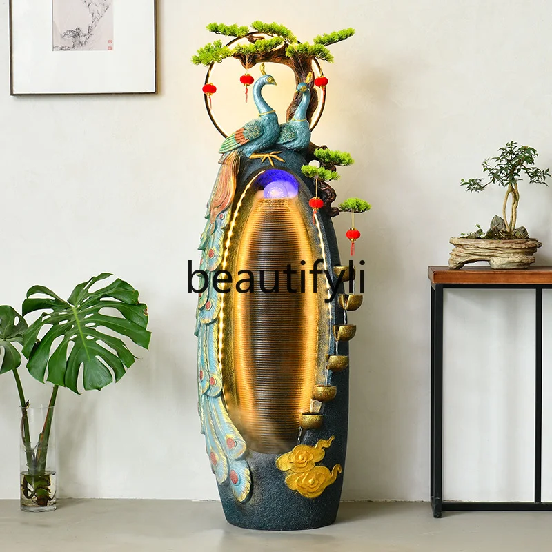 

Peacock rockery flowing water circulating water ornament water curtain wall floor decoration living room opening gift ornament
