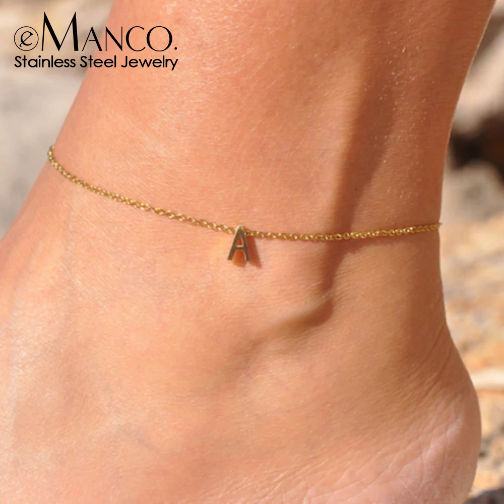 EManco Bracelet de cheville en acier inoxydable avec initiales personnalisables, design simple, bijou de cheville tendance pour l'été, expédition en 48 heures, directement de l'usine