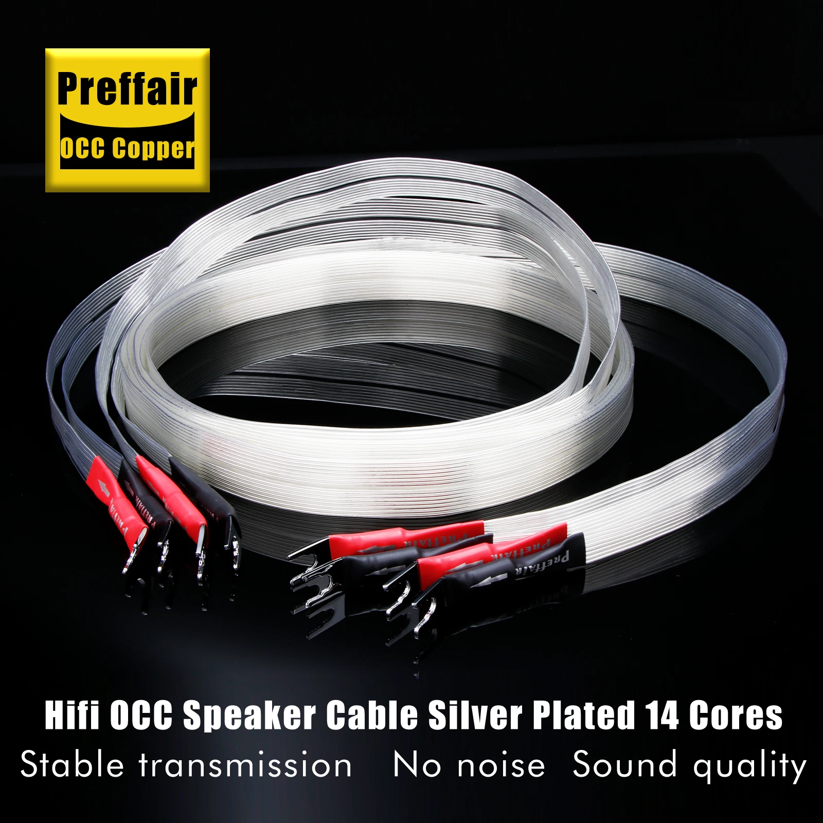 

Pair Speaker Cable 8N OCC horn cable Silver Plated speaker wire Teflon shielding Y spade and Banana Z plugs for Amplifier