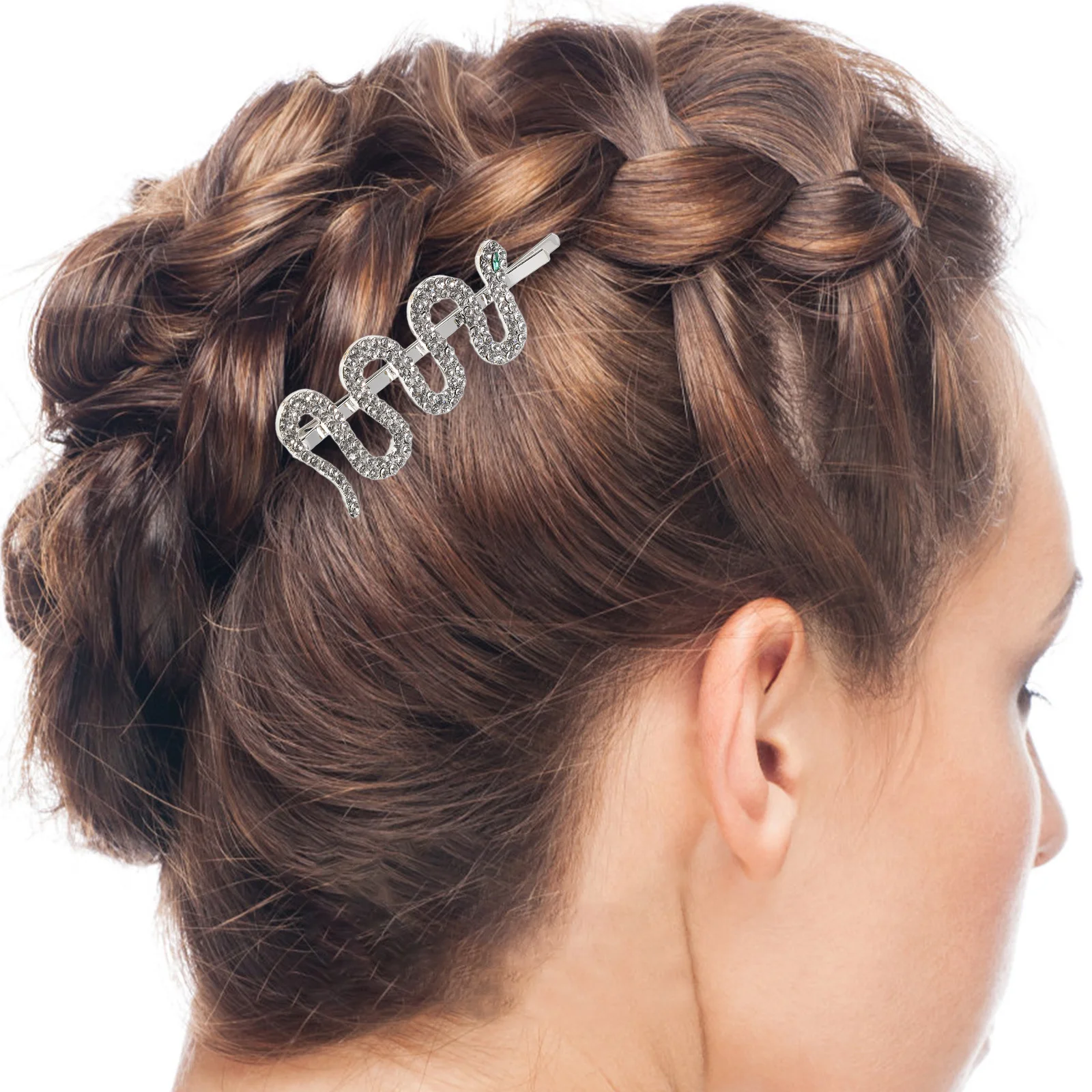 

2Pcs Snake Shaped Hair Clips Electroplated Alloy Rhinestones Gold Silver Women Fashionable Metal Hairpin for Bridal Party