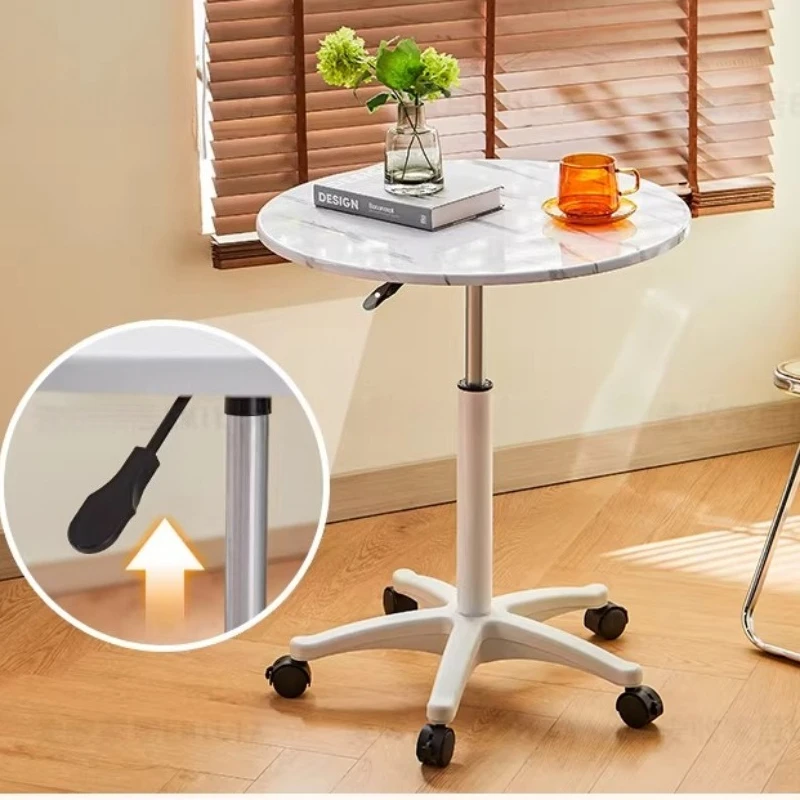 Small Compact Round Rolling Table Versatile Height Adjustable Dining Tables Balcony Leisure Coffee