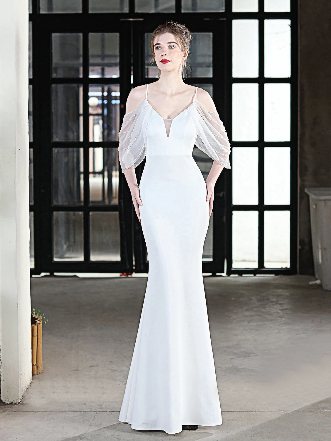 

Вечернее платье с высокой талией и длинными бретелями, фасон «рыбий хвост», для женщин, сексуальное, с молнией на средней талии, вышивкой и стразами