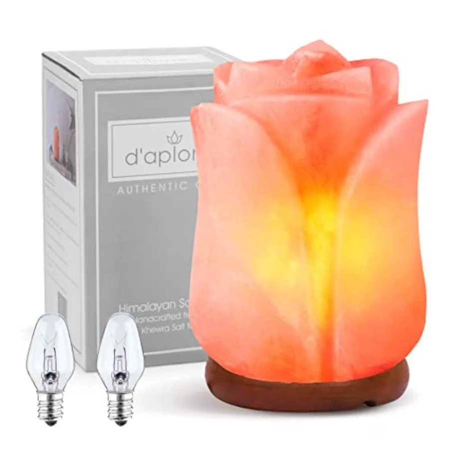 

100% Authentic Natural Himalayan Salt Lamp;Hand Carved Flower Rose Crystal Rock Salt from Himalayan Mountains; Dimmer Cord Pink