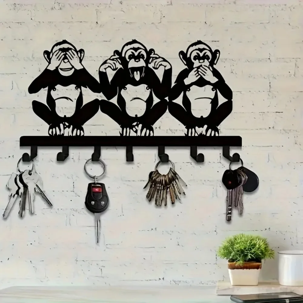 HelloYoung Metall-Wandhaken in Affenform, moderne schwarze Silhouettenkunst für Schlüssel, Mäntel, Hüte, Handtücher, einfache Montage