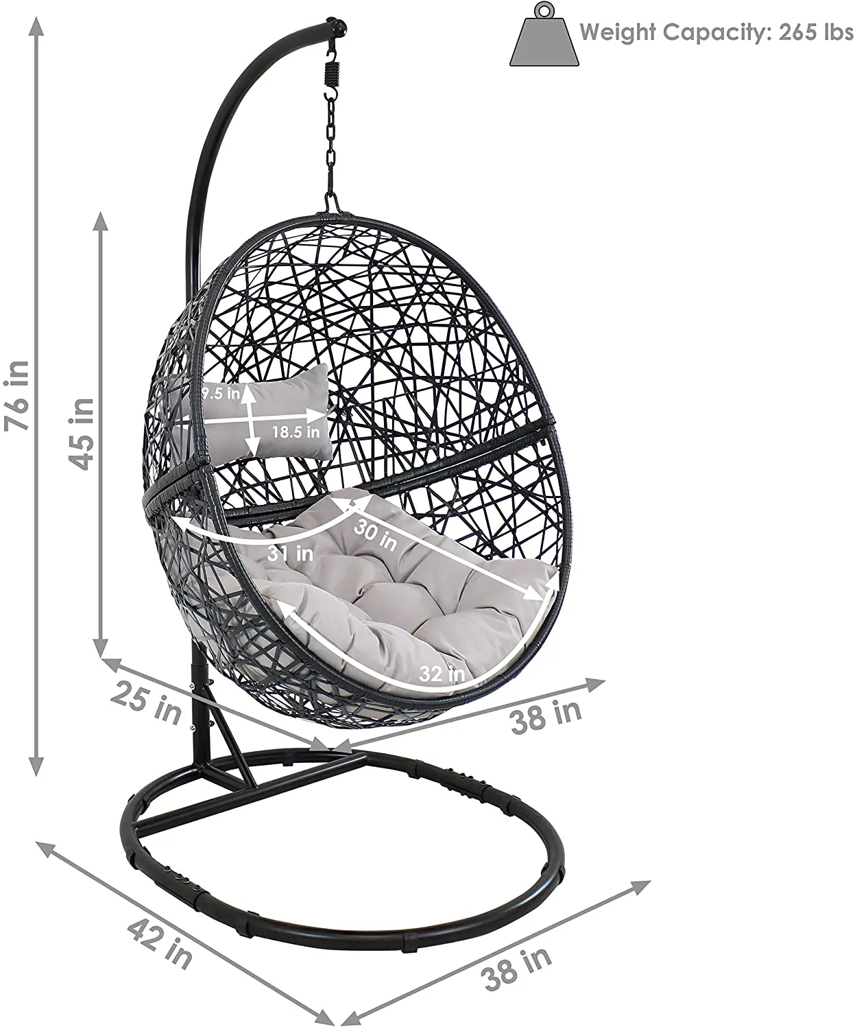

Hanger Egg Chair Swing Swing -All Weather Construction - Wicker Rattan Large Basket Design