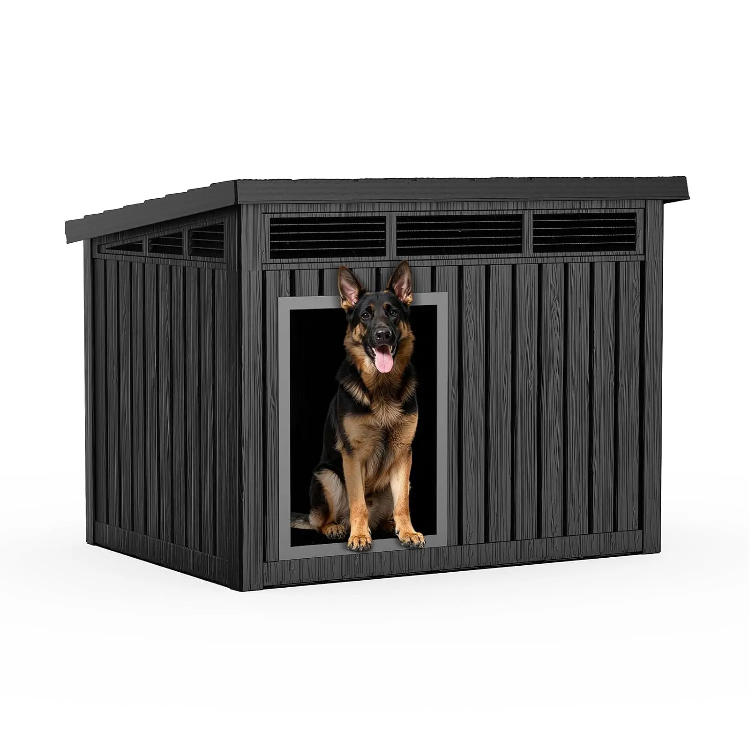 Waterproof Resin Dog House Indoor Outdoor Kennel With Air Vents Elevated Floor Easy Assemble Clean 42.87x32.95x31.61, Customized