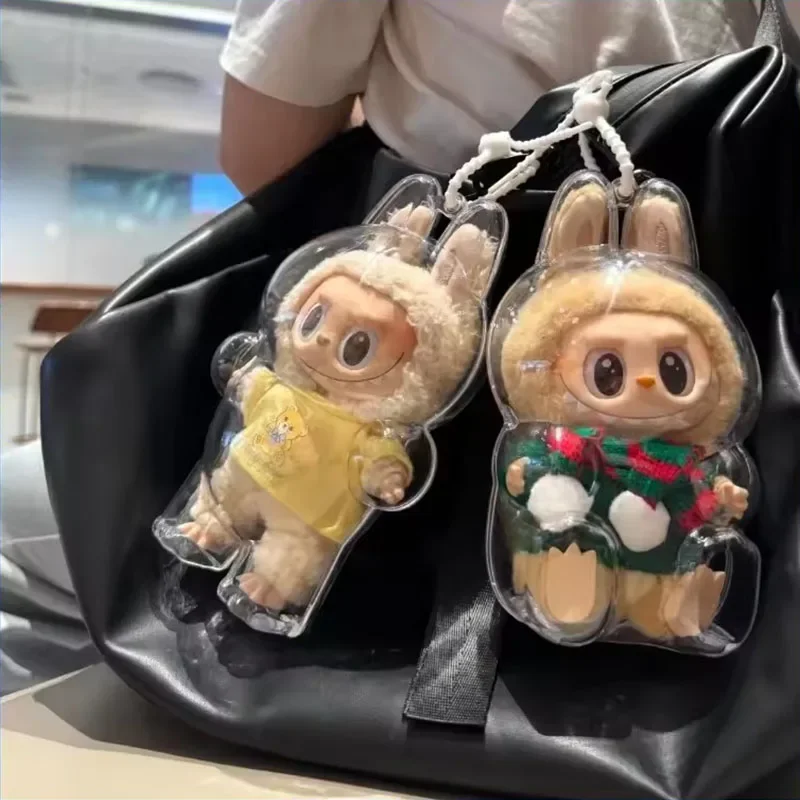 For Labubu Transparent Protective Doll Display Bag II Mini Portable Storage Box for Stuffed Toys Clear PVC Storage Case
