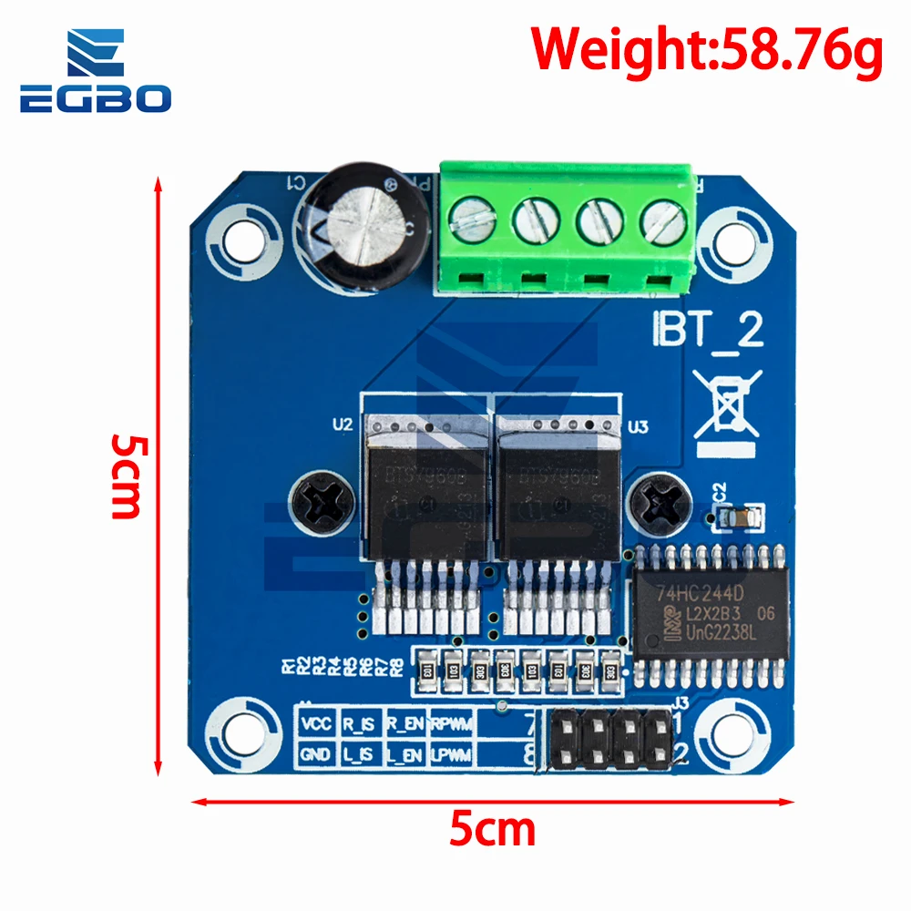 EGBO H-Bridge High-Power Motor Driver Module, DIY Smart Car Current Diagnostic for Arduino, Double BTS7960, 43A, 1Pc